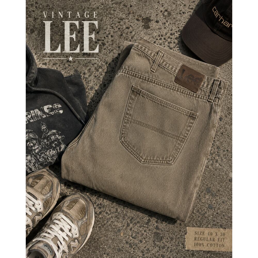 Vintage Lee Regular Fit Khaki Beige Denim Jeans Size 40x30 Relaxed Straight Leg